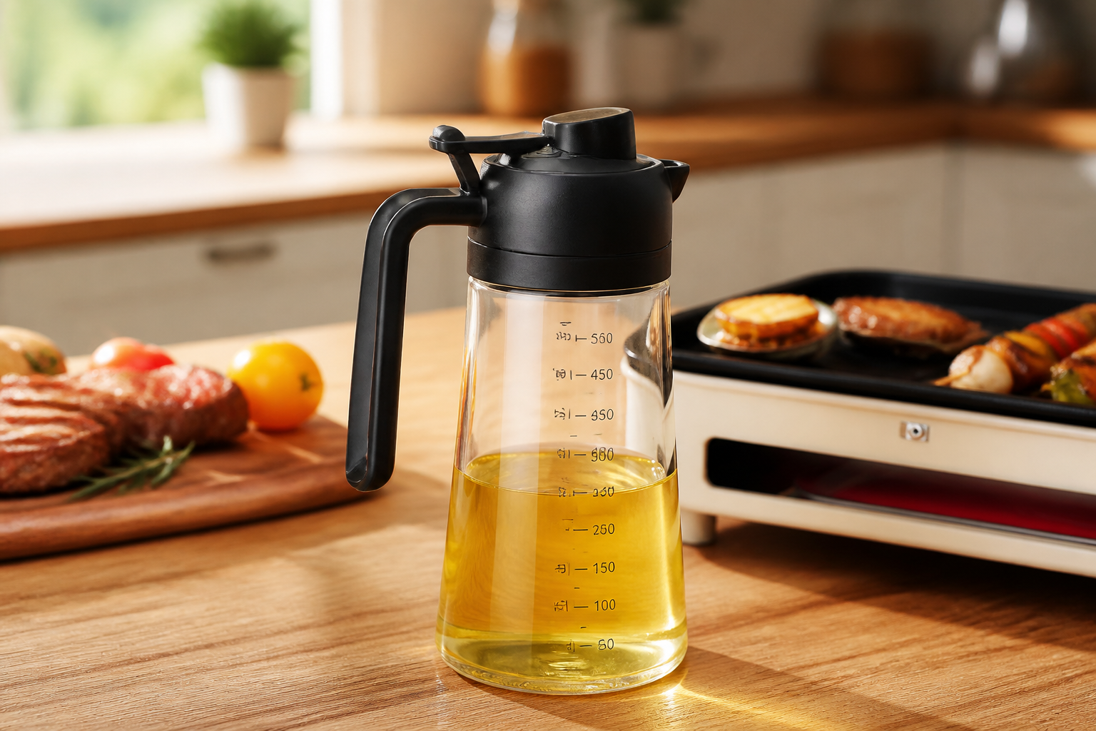 TrendPlain 16oz/470ml Glass Olive Oil Sprayer for Cooking – 2 in 1 Olive Oil Dispenser Bottle for Kitchen Gadgets and Air Fryer Accessories, Salad, BBQ - Black