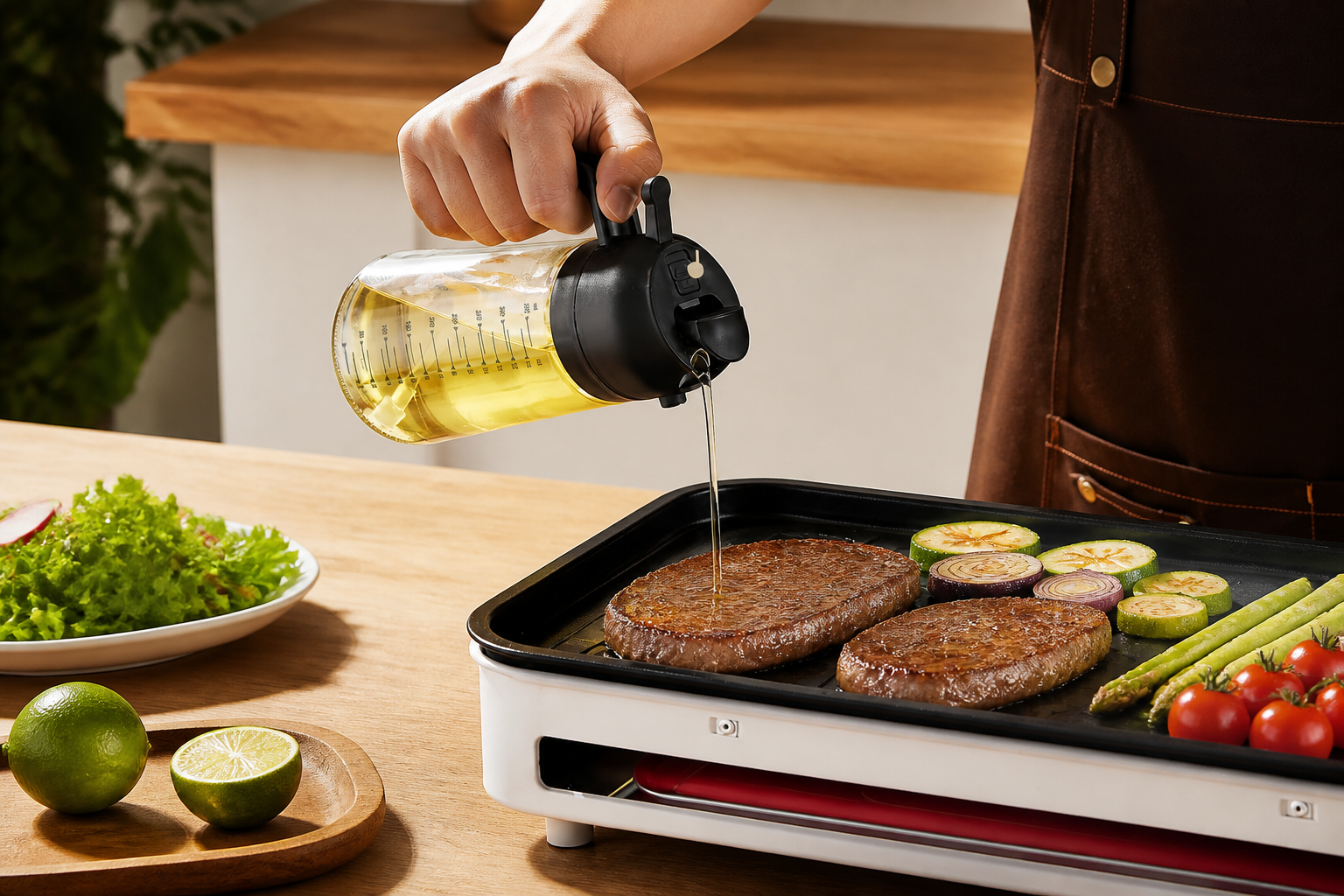 TrendPlain 16oz/470ml Glass Olive Oil Sprayer for Cooking – 2 in 1 Olive Oil Dispenser Bottle for Kitchen Gadgets and Air Fryer Accessories, Salad, BBQ - Black