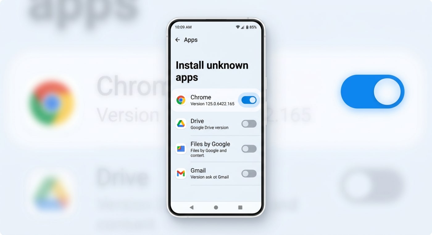 Enable Install unknown apps toggle in Android settings for Chrome