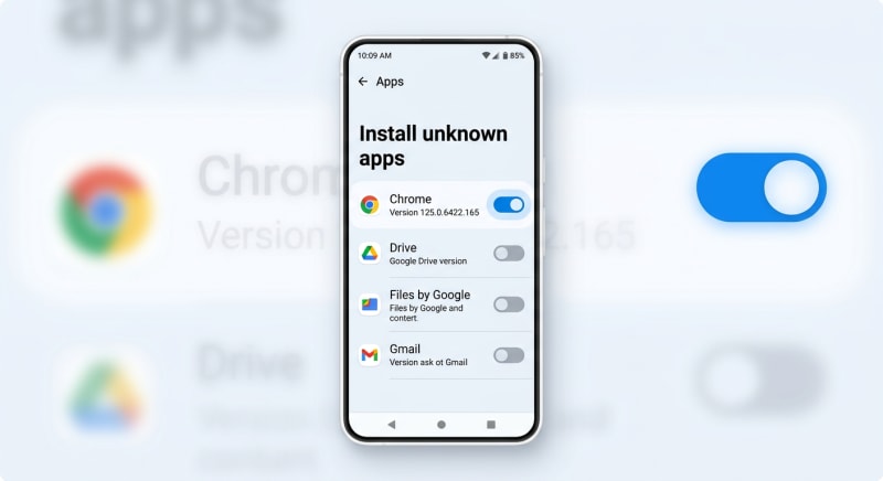 Enable Install unknown apps toggle in Android settings for Chrome