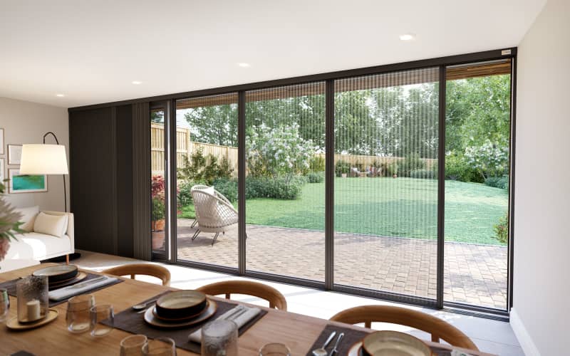 Arena Blind Screen double track system on garden room doors