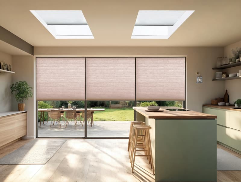 Duette Elan Muted Iris blinds on kitchen sliding doors