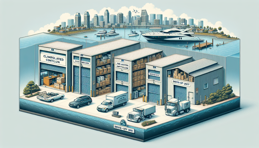 Storage Units under water, san diego bay with downtown landscape in background