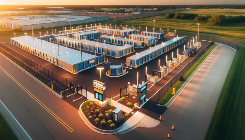 AI aerial image of a storage facility from above.