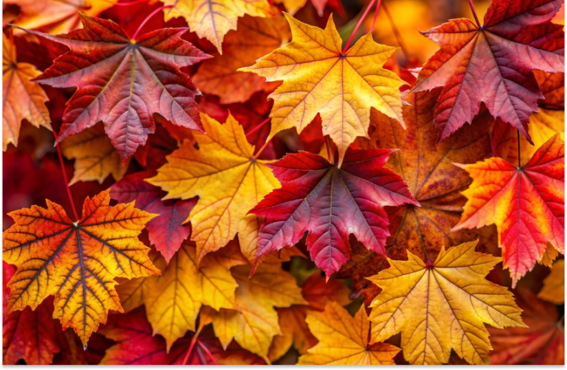 autumn leaves, red, orange and brown