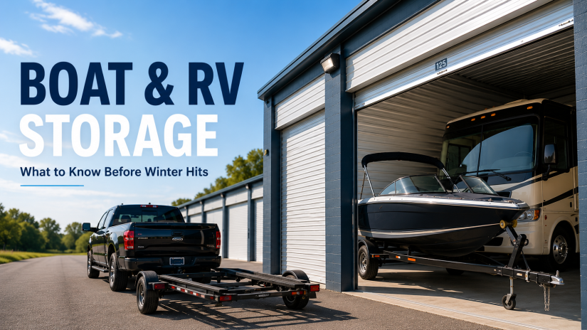 Boat and RV storage units at Lakestone Storage in Wisconsin.