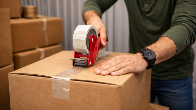 The image shows a box being closed