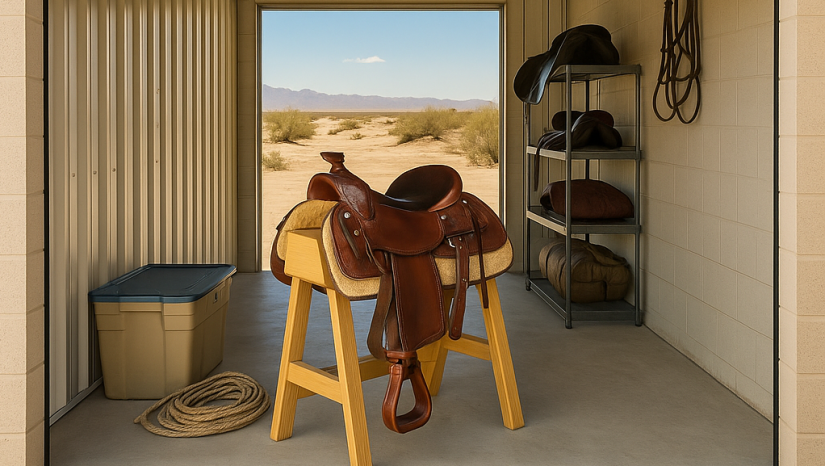 Horse tack stored safely in a affordable and clean unit in hot Brawley climate.