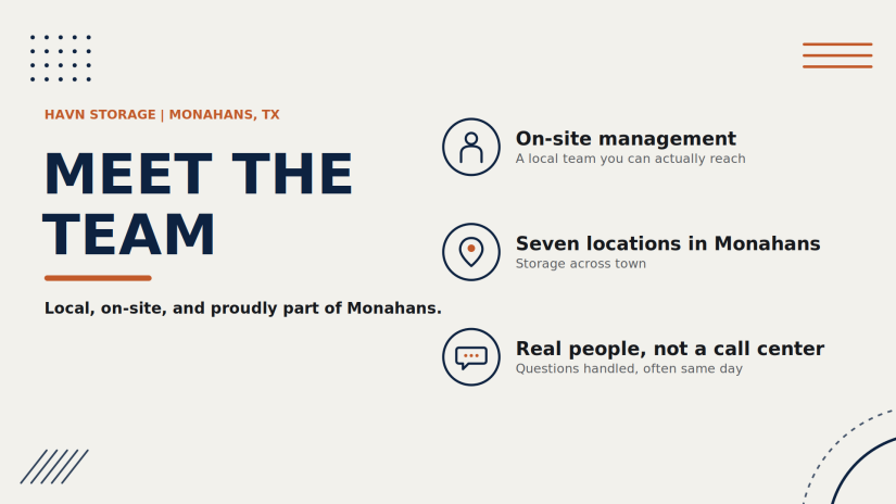 Katrina, the on-site manager at HAVN Storage in Monahans, Texas