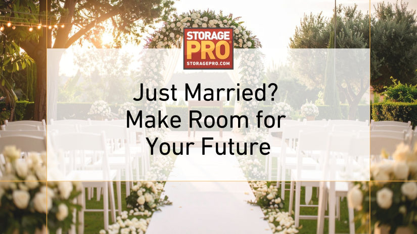 Image of wedding with text Newly Married and Running Out of Space? Why Self Storage May Be Smarter Than Moving