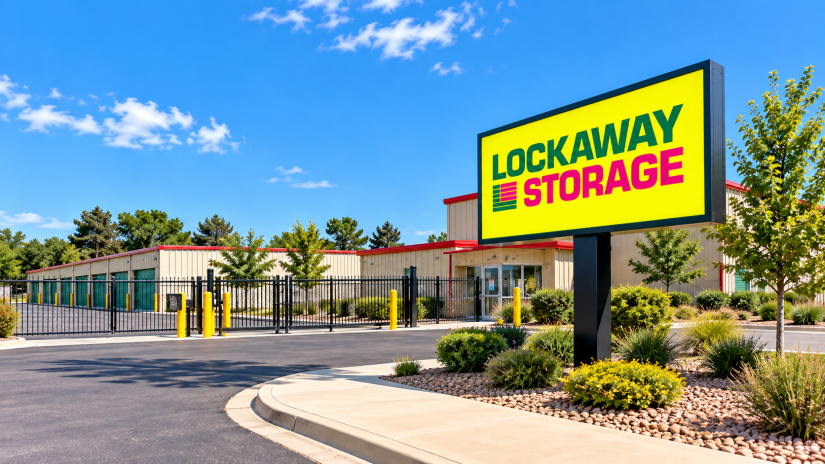 Lockaway Storage Timnath facility entrance with gated drive up units near Fort Collins, Colorado.