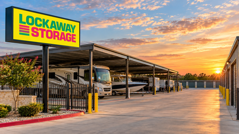 Covered RV and boat parking at Lockaway Storage Shaenfield in San Antonio, TX.