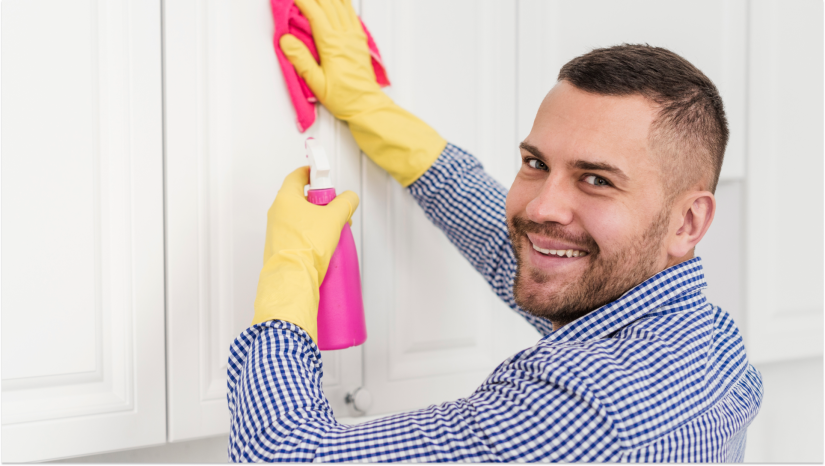 happy man cleaning
