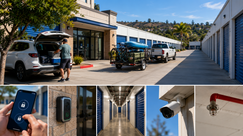 Indoor storage facility at StaxUP Storage on Lakeside Avenue in Lakeside CA with keyless Bluetooth entry through smartphone app