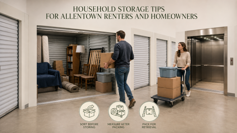 Household belongings moved from an elevator into storage