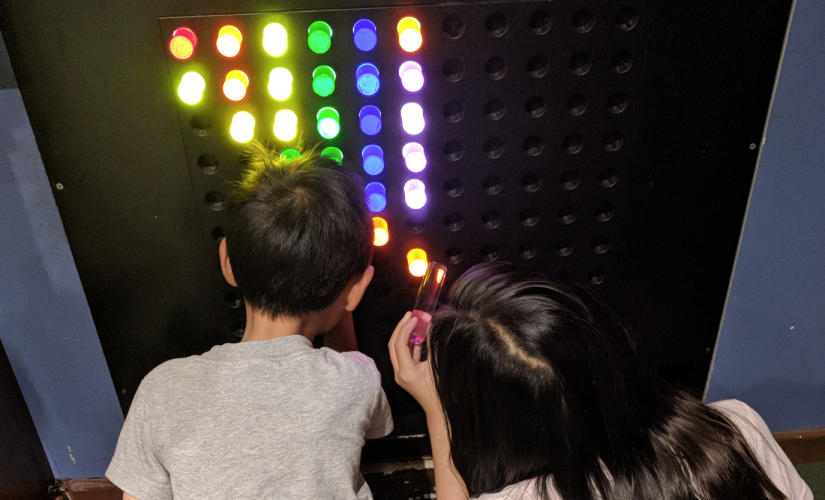Giant light peg board at Children's Discovery Museum San Jose
