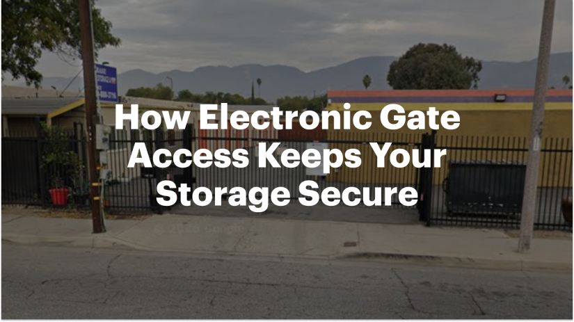Electronic gate access entrance at a secure storage facility in San Bernardino