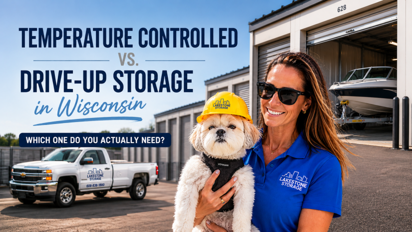 Temperature controlled vs. drive-up storage at Lakestone Storage in Wisconsin.
