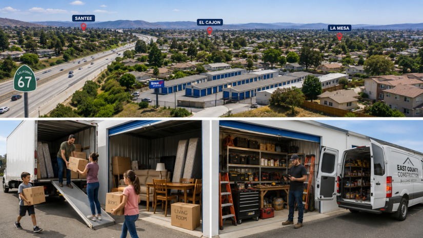 Self storage facility in El Cajon CA serving East County San Diego communities including Santee and Bostonia with drive-up unit access