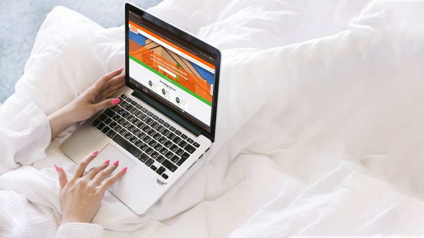 Person renting a Storage Corner unit online from home using a laptop.