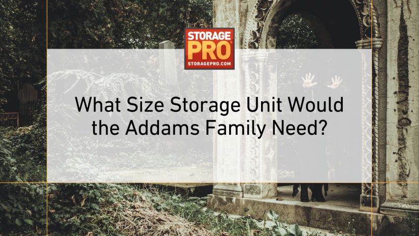 Goth exterior setting with text - what size storage unit would the addams family need?