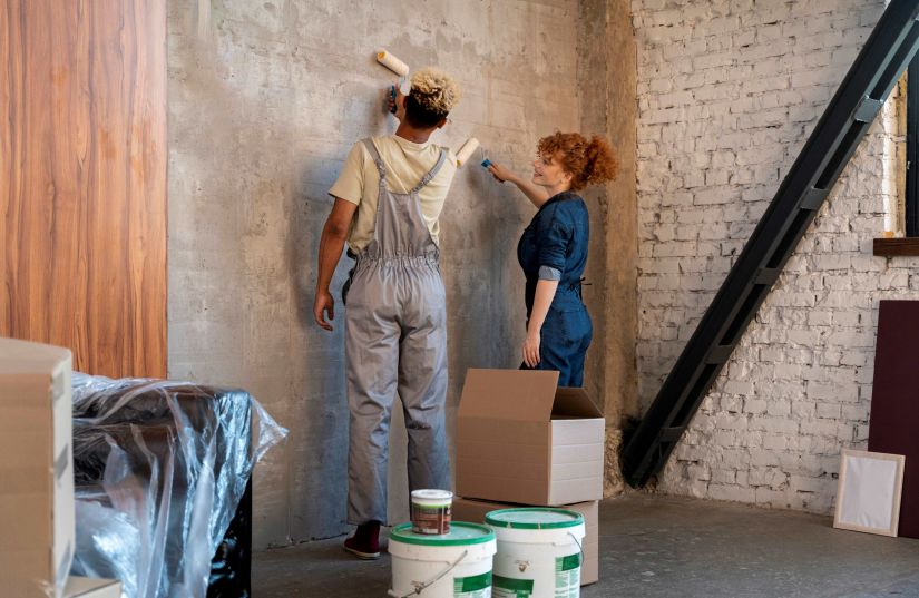 People in a new home painting the walls white