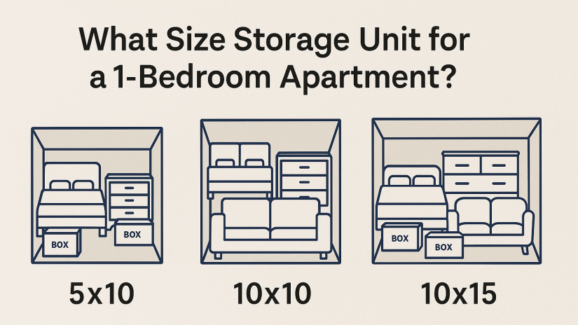 Illustrated 5x10, 10x10, and 10x15 storage unit size guide