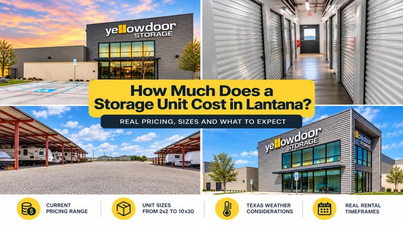 Storage unit prices and sizes at Yellow Door Storage in Lantana, Argyle, TX.