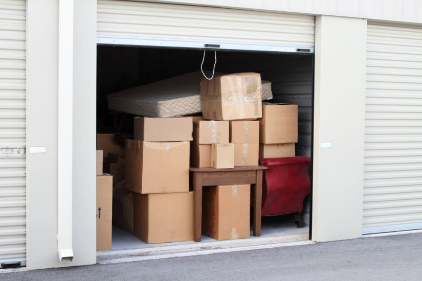 Storage unit with boxes and table