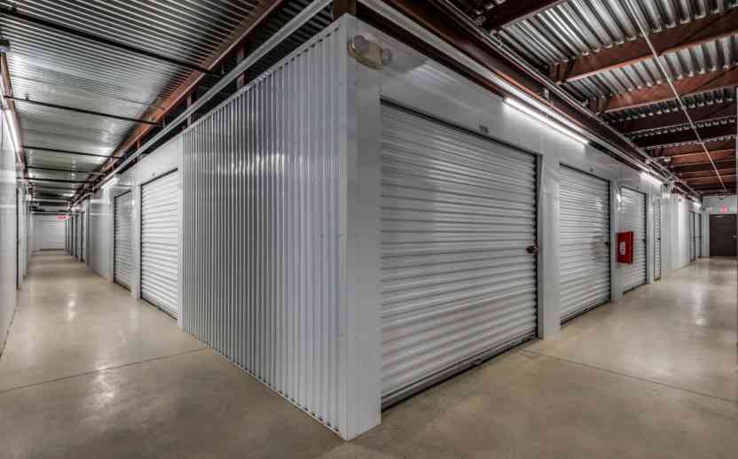 Interior hallways lined with storage units.