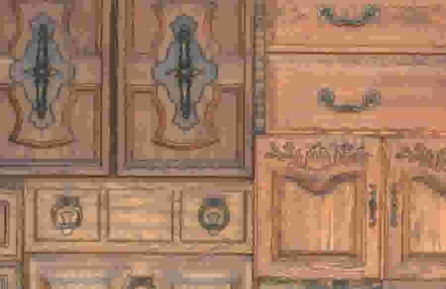 Wood drawers and cabinet doors.