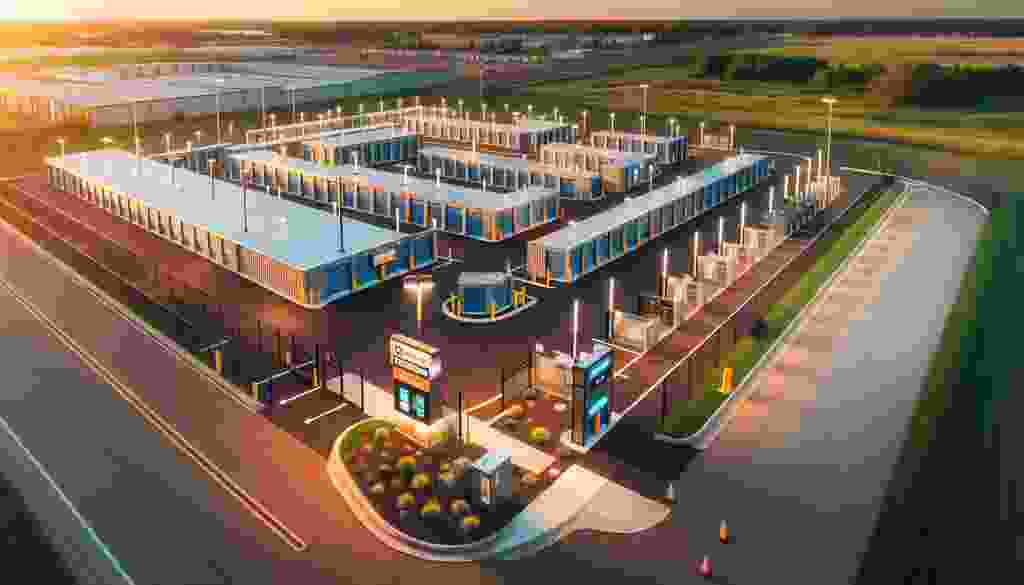 AI aerial image of a storage facility from above.