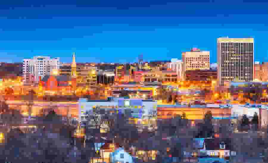 View of City in Aurora Colorado at Night with Lights on in the City