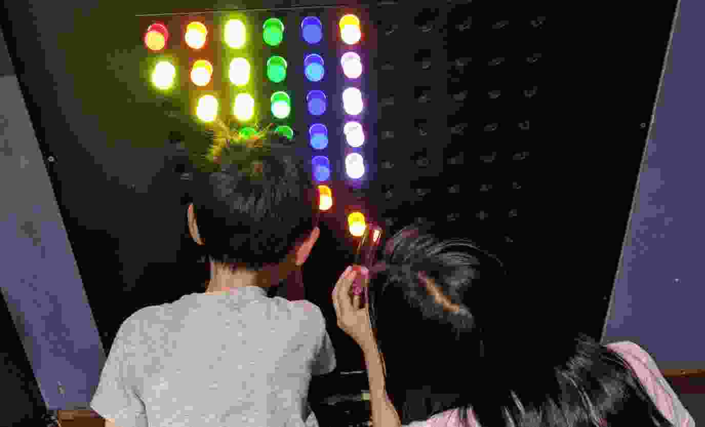 Giant light peg board at Children's Discovery Museum San Jose