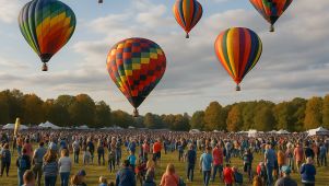 The image shows a balloon festival in North Carolina