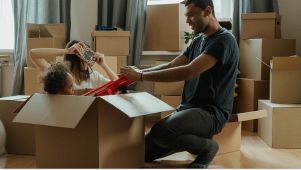Family packing up boxes