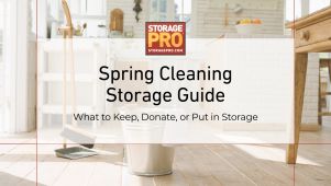 Image of Clean, Neutral Home with StoragePRO Spring Cleaning Storage Guide Text Overlay
