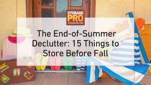 Image of summer clutter with text The End-of-Summer Declutter: 15 Things to Store Before Fall