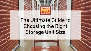 Image of Red Indoor Storage Unit Doors with Overlay Text StoragePRO The Ultimate Guide to Choosing the Right Storage Unit Size