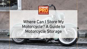 Motorcycle parked in a storage unit for secure seasonal storage