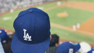 A Los Angeles Dodgers Fan looking down into stadium
