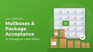 green background with gray mailboxes and brown packages. white text.