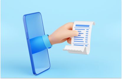 Graphic of a hand reaching out from a phone with a receipt