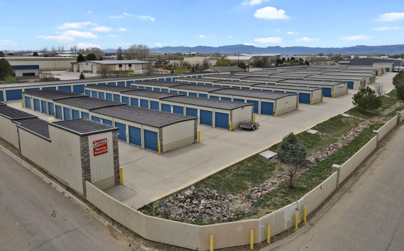 Secure drive-up self-storage facility in Frederick, Colorado, showing wide aisles for easy vehicle access.