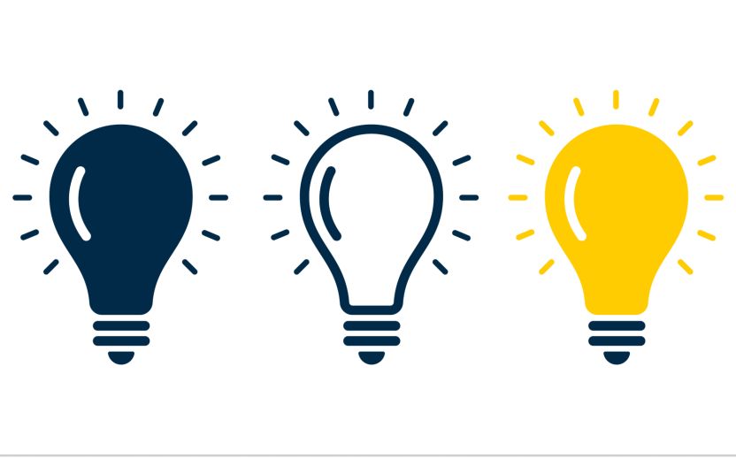 graphic lightbulbs yellow, clear and blue
