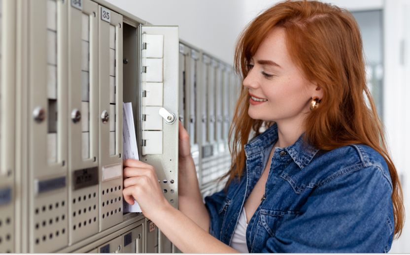 woman opening a po boc and pulling out her letters