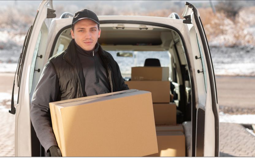 man standing by his car with storage boxes in hand