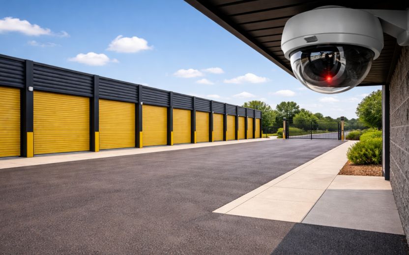 Modern self-storage facility under clear sky