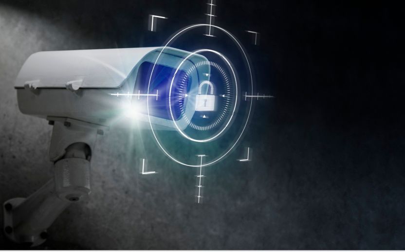 security camera with blue graphic lock