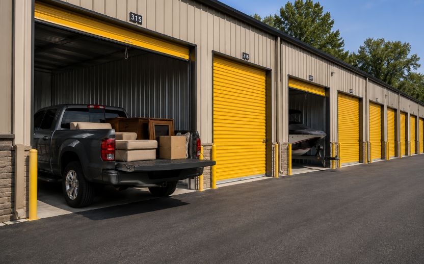 Drive-up storage units with roll-up doors at b.Mac's Self Storage